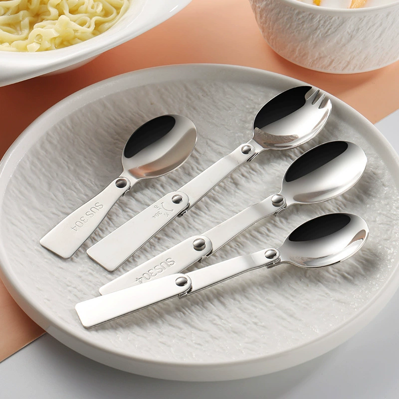 Складной spoon из нержавеющей стали, мерный чашек, дорожный вилка для путешествий, портативная посуда, нержавеющая сталь AISI 304