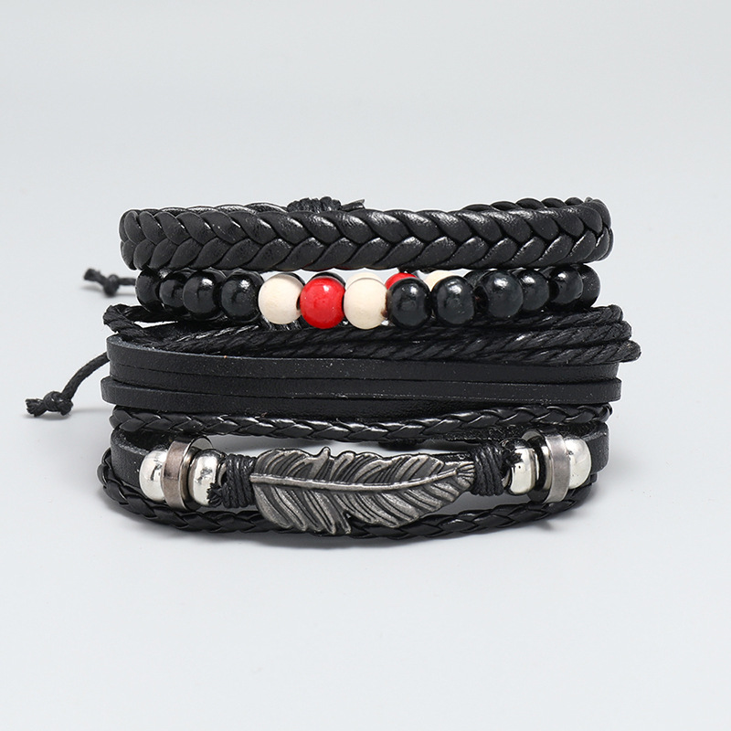 retro braided leather bracelet diy4 piece set combination multi-layer hand rope