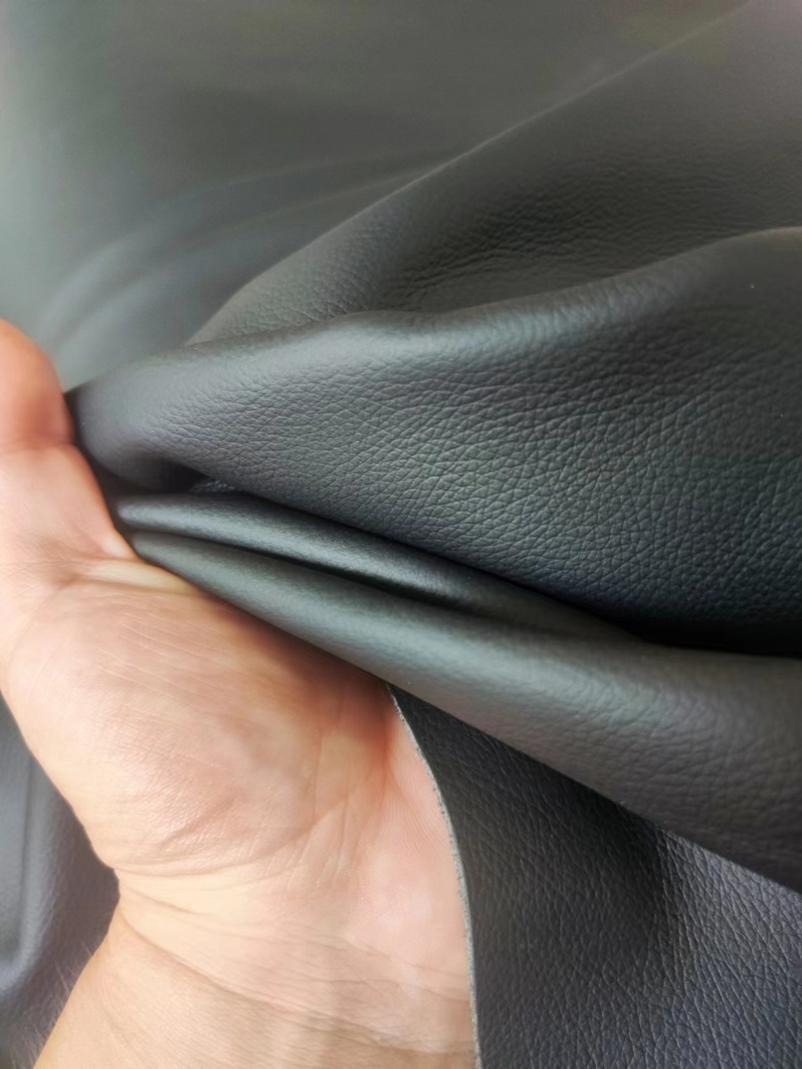 黑色头层牛皮皮料料荔枝纹自然摔纹diy沙发床头软包哑光皮子