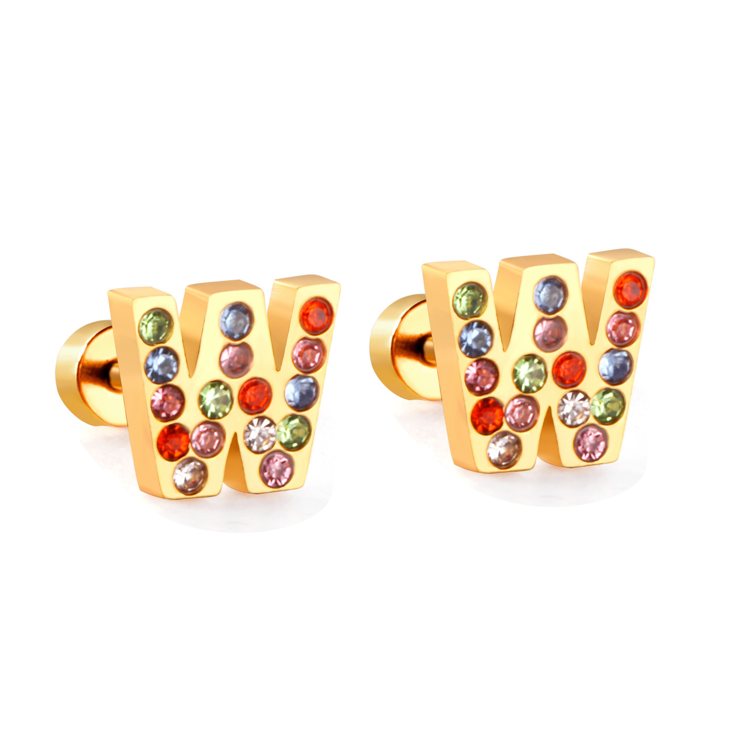 Fashion Letter Stainless Steel Inlay Zircon Ear Studs 1 Pair display picture 56