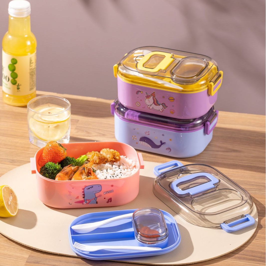 定制饭盒食品级塑料pp分格单双层便当盒可进微波炉学生便携午餐盒