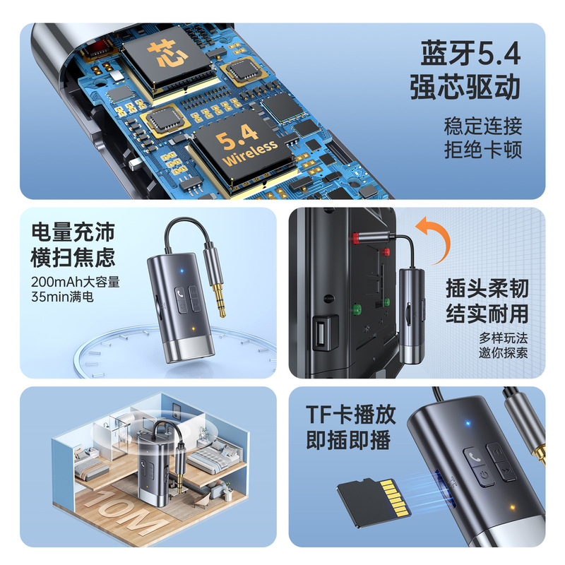 新製品bluetooth 5.4受信送信機2 in 1g 76自帯線車載AUX飛行機テレビ無線送信|undefined