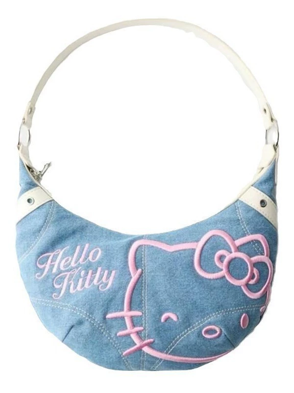 Поясная сумка подмышечная (Hello Kitty) джинсовая вышивка летняя сумка, розовый, 32×2×17 см