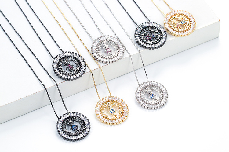 Copper Material Nihaojewelry Wholesale Jewelry Simple Micro-inlaid Colored Zircon Boy And Girl Pendant Necklace