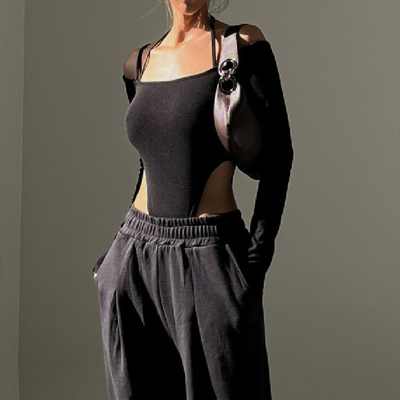 Europa y América transfronteriza 2023 verano nueva ropa de mujer sexy chica caliente americana calle Halter Correa manga larga mono mujeres image 5