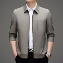 奢侈大牌男士夹克桑蚕丝春秋季薄款中年翻领商务休闲时尚男装外套