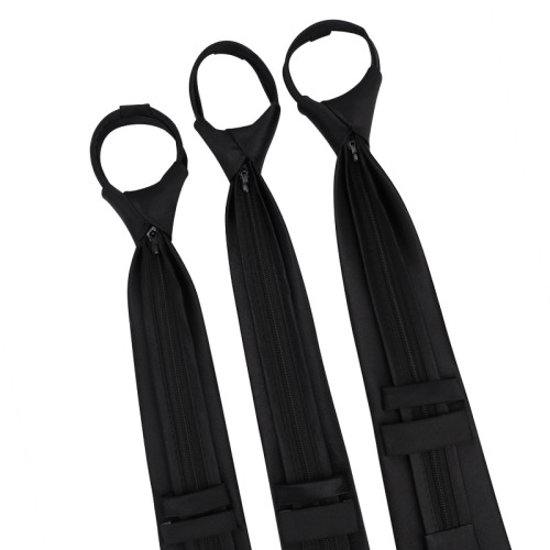 Knot-free black tie casual Korean style formal business men's zipper style lazy solid color tie for work