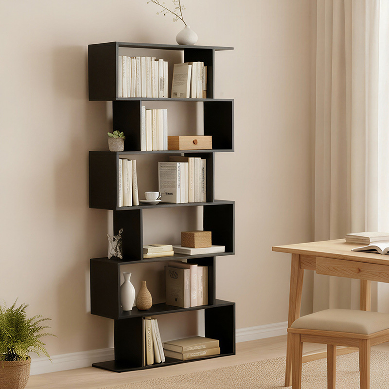 Modern Minimalist Living Room Storage Rack Storage Cabinet Floor-Standing Storage Rack Steel Wood Shelf Combination Density Board Bookshelf Wholesale