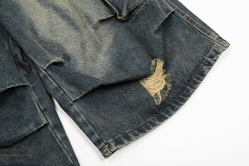 Pantaloncini cargo in denim vintage da uomo con tasche multi_voghion.com
