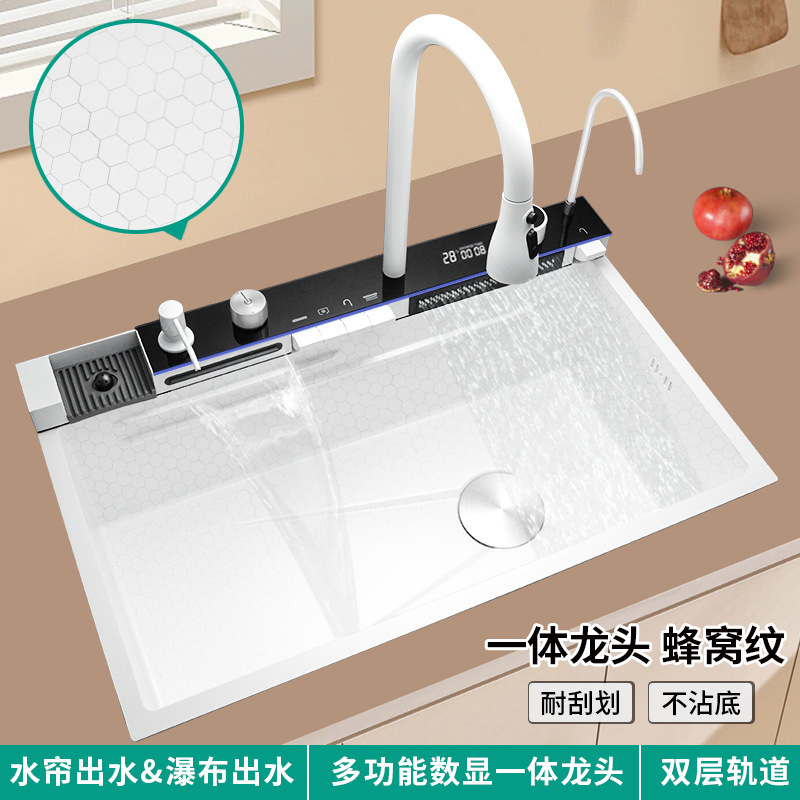 Fregadero cascada de acero inoxidable 304 con rociador tipo lluvia