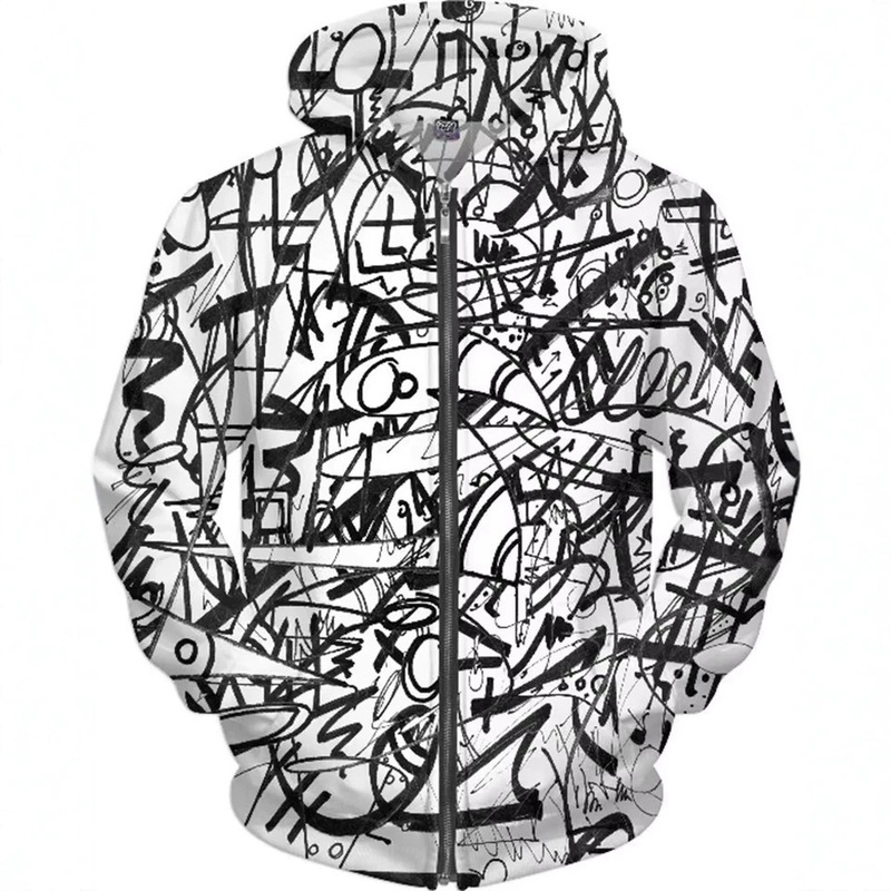 Retro Graffiti Graphic 3D Printed Zipper Hoodie for Men and Women, Streetwear, Harajuku Sweatshirt, Super Independent Brand