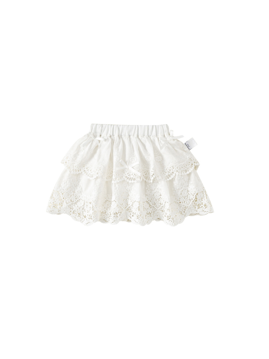 Youbao ropa para niños verano nuevo estilo falda corta niña color puro dulce lazo falda bordada hueca