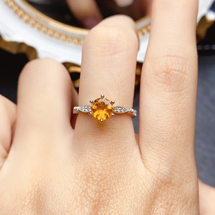 New natural citrine ring S925 silver inlaid main stone 6*6mm Joker net red explosions women's jewelry wholesale