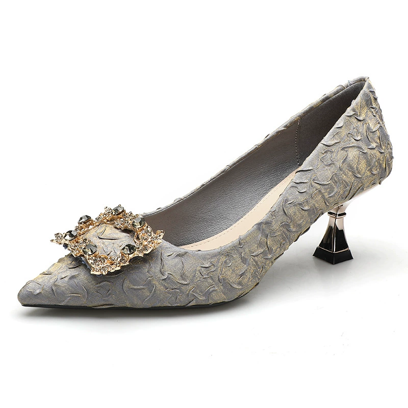 Фужер бутылка Pointed-Toe Обувь на каблуке, корейско-зид-стиль, жемчужная пряжка, элегантно повседневно