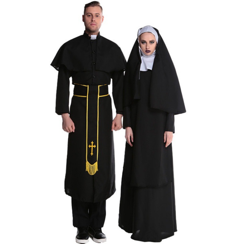 M-XL 萬聖節服裝 男款牧師服與修女 情侶裝 制服 cosplay演出服
