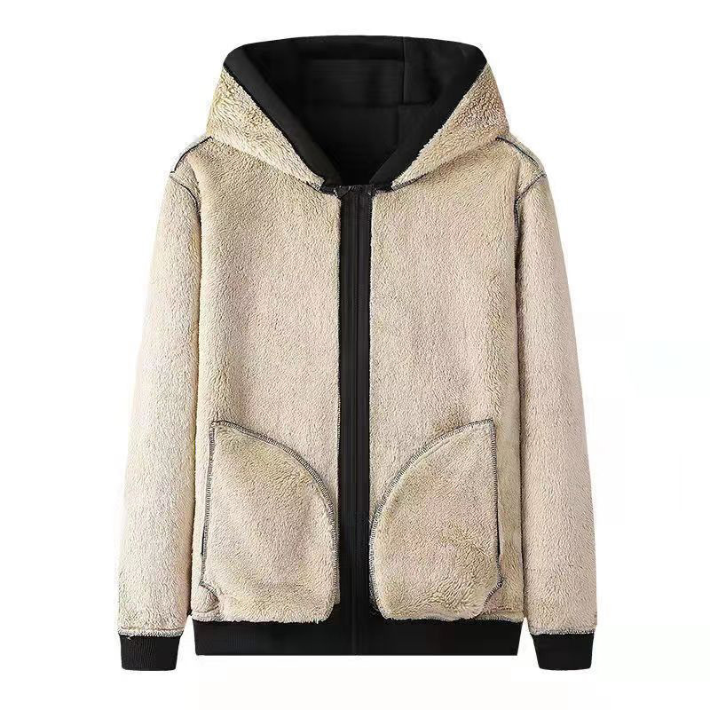 Trajes de cordero transfronterizos chaqueta caliente con capuzas para hombres con pantalones de cachemira de invierno más gruesos