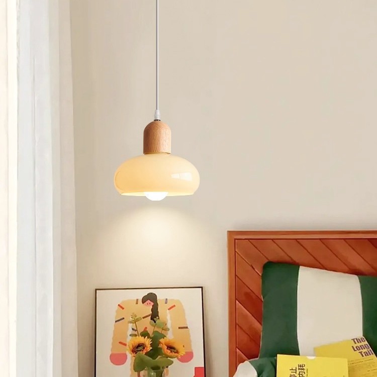 Moderno simple madera crema viento pequeño lámpara de mesa de comedor lámpara de escritorio habitaciones residenciales cabezal de cama lámpara de vidrio de madera sólida