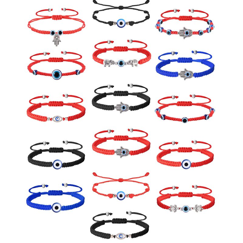 Cross-border hot new turtle two round beads blue eyes evil eye red rope woven adjustable bracelet friendship red rope wholesale