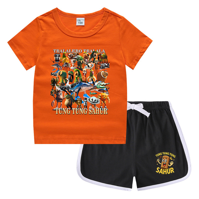 夏男の子服娘ラウンドネック Tシャツホットパンツ韓国風カジュアル半袖ボトムシャツスポーツ学生ショーツスーツ|undefined