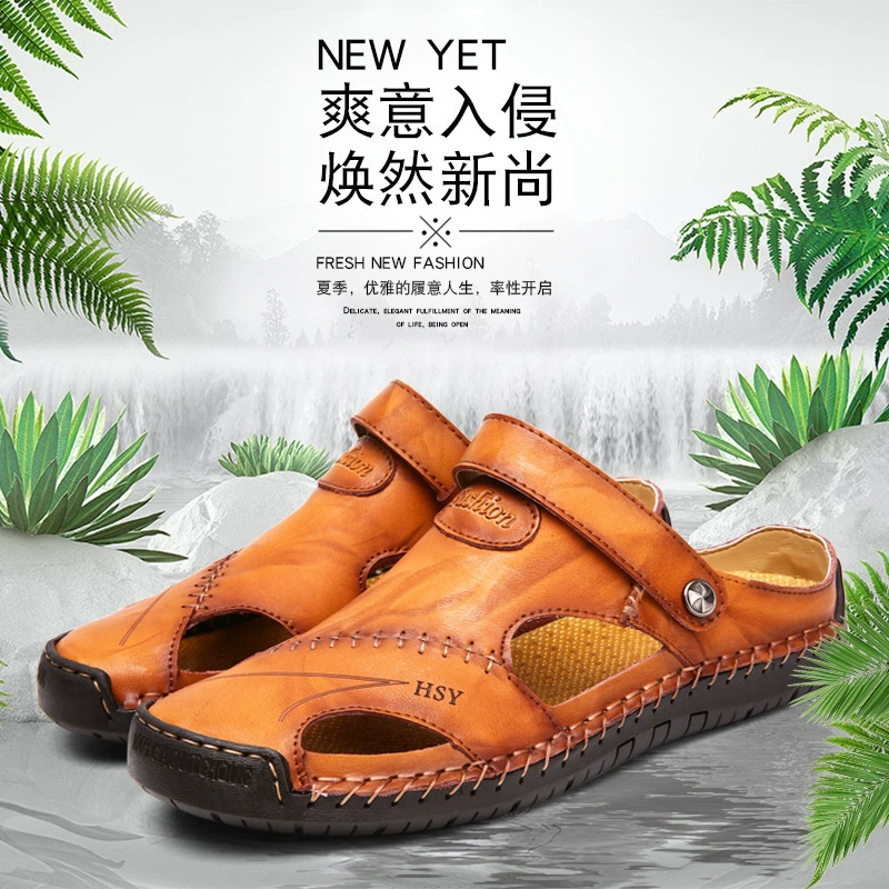 Летние мужские сандалии, трансграничные Большие размеры, внешняя торговля, пляжные кожаные сандалии, мужская обувь, полые сандалии, мужские сандалии, Тапочки