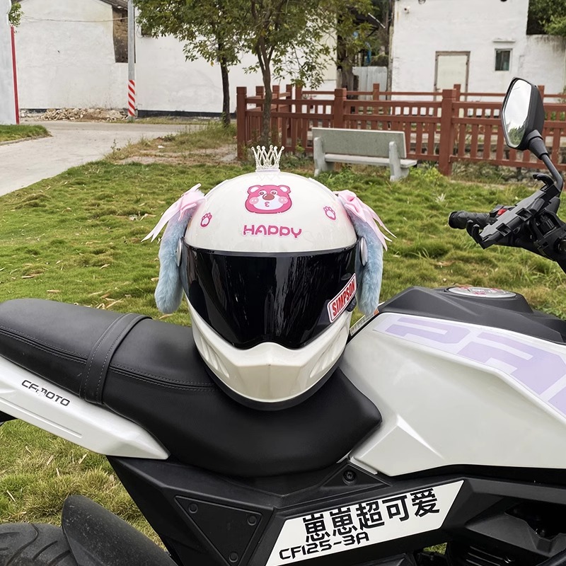 Pink Bowknot Light Blue Big Ear Dog Helmet Accessory Motorcycle Electric Universal Plush Ears Helmet Decoration