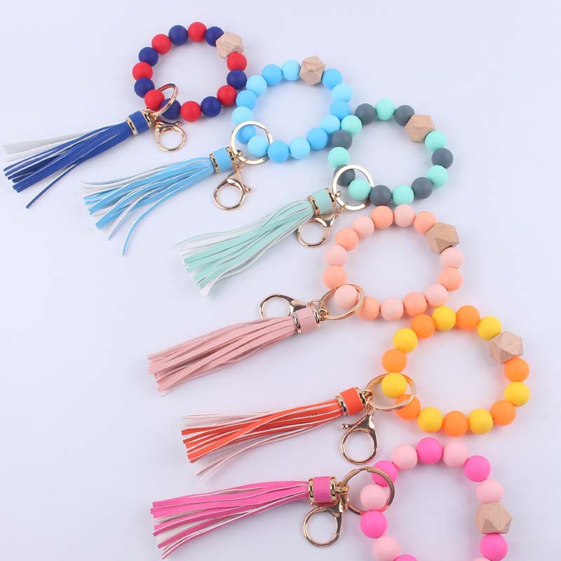 Nueva pulsera de silicona creativa muñeca llavero colgante DIY borla colgante de silicona con cuentas llavero Accesorios