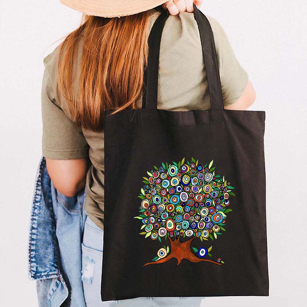 Graffiti griego mal de ojo impreso bolsa de lona bolsa de hombro estudiante bolsa plegable bolsa de compras portátil