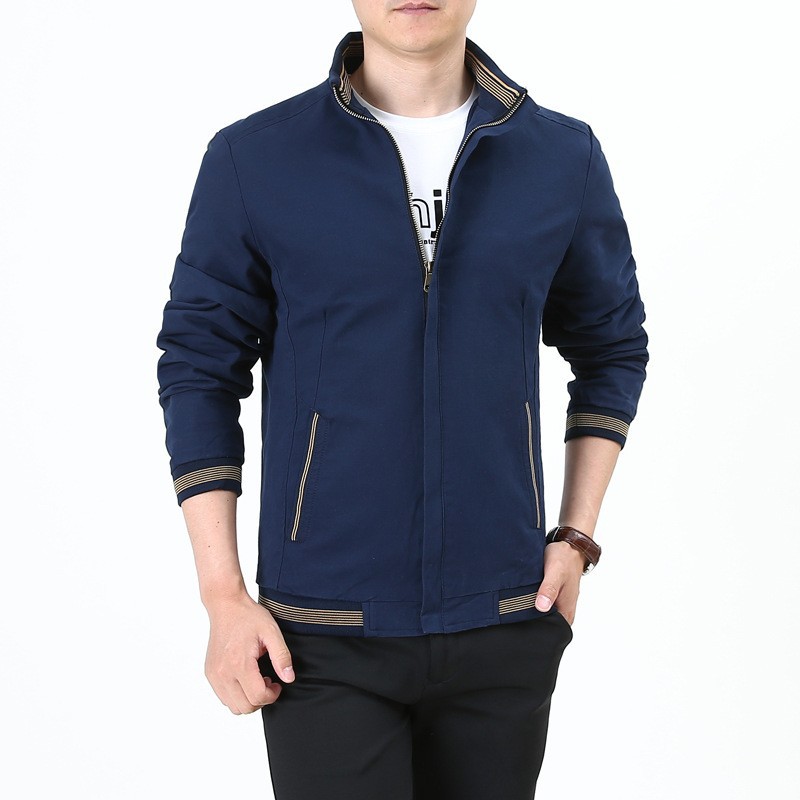 Veste ample surdimensionnée en coton à col montant pour homme pour le printemps et l'automne, veste décontractée polyvalente pour les affaires d'âge moyen_voghion.com