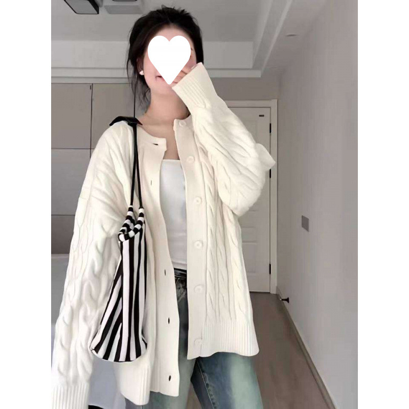 Cardigan de punto de primavera y otoño femenino suelto coreano suave relajado viento retro otoño y invierno engrosado abrigo de suéter de torsión