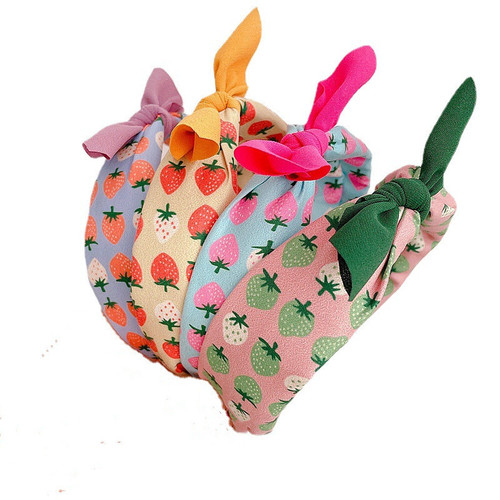 Rabbit Ear Children's Headband, Kid Hair Accessory Cute Fabric Bow Hair Clip Fruit Print Striped Headband Hairpin