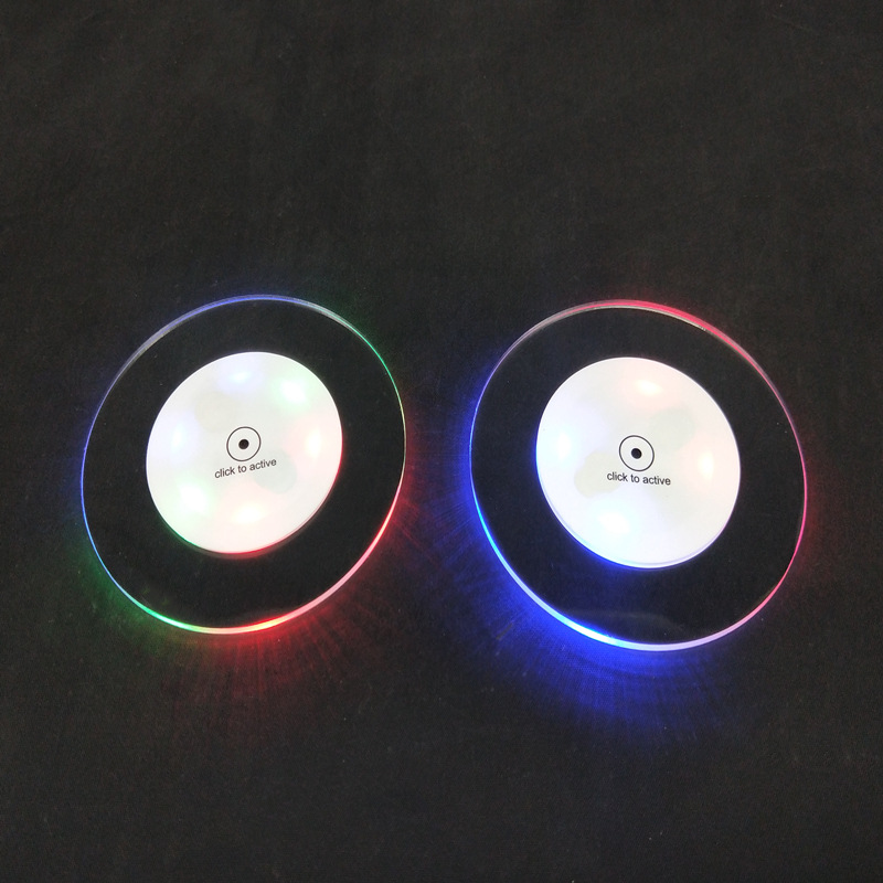 LED发光杯垫 圆形亚克力材质 薄款发光底座 酒吧KTV闪光杯垫