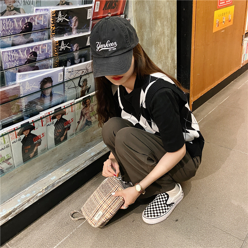 13311 checkered color-blocking large-capacity cosmetic bag, women's leopard print fashionable clutch, canvas storage bag wholesale undefined