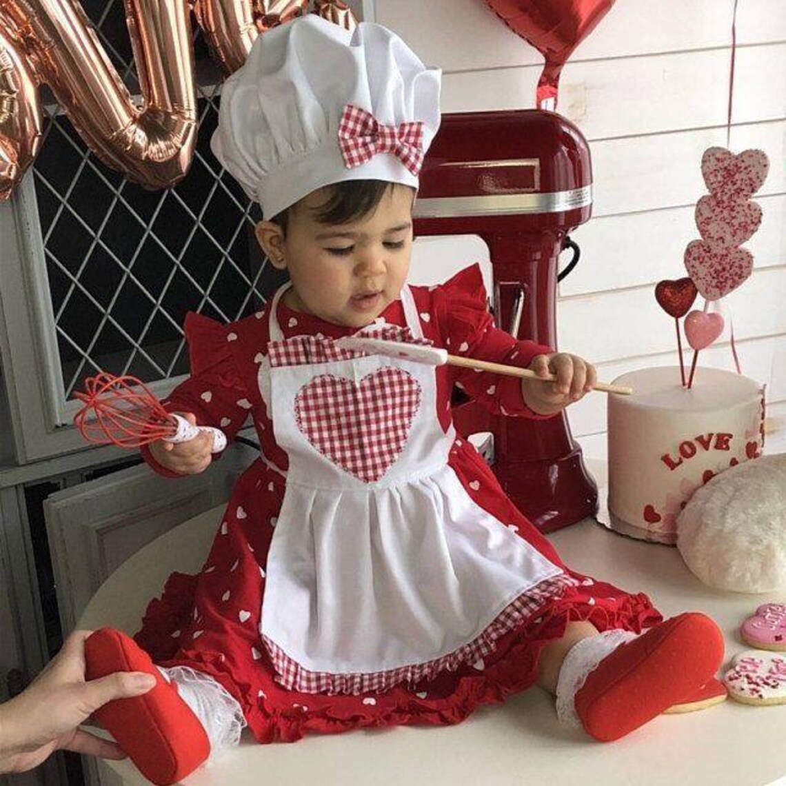Traje de chef para fotografía de bebés, traje para sesión de fotos de 100 días, fotografía de bebés de 100 días, traje de pequeño chef.