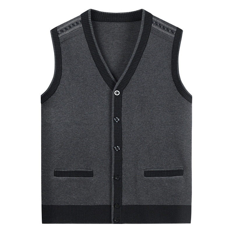 Dad Solid Color Vest Middle-aged and Old Father Knitted Cardigan Autumn Men's Sweater Waistcoat Grandpa Old Man Open Back