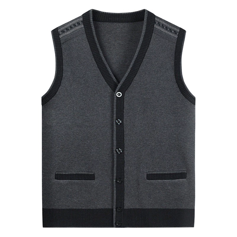 Однотонный жилет для папы, вязаный кардиган для среднего возраста и старого отца, осенний мужской свитер, жилет, дедушка, старик, открытая спина
