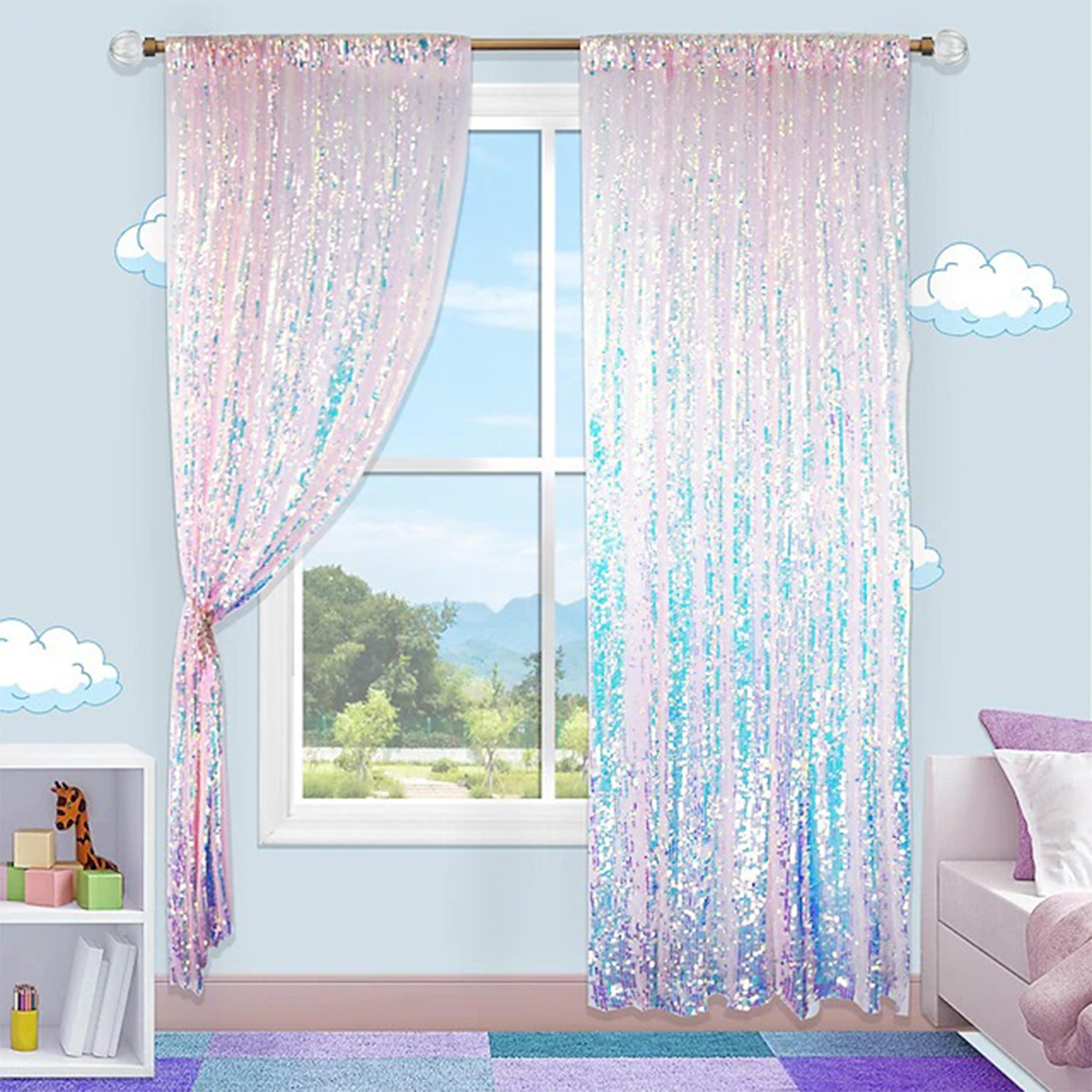 TEMU Spot emitió una pantalla de ventana de lentejuelas bordadas transfronterizas, cortinas terminadas, decoración de fiesta de bodas, tela de fondo