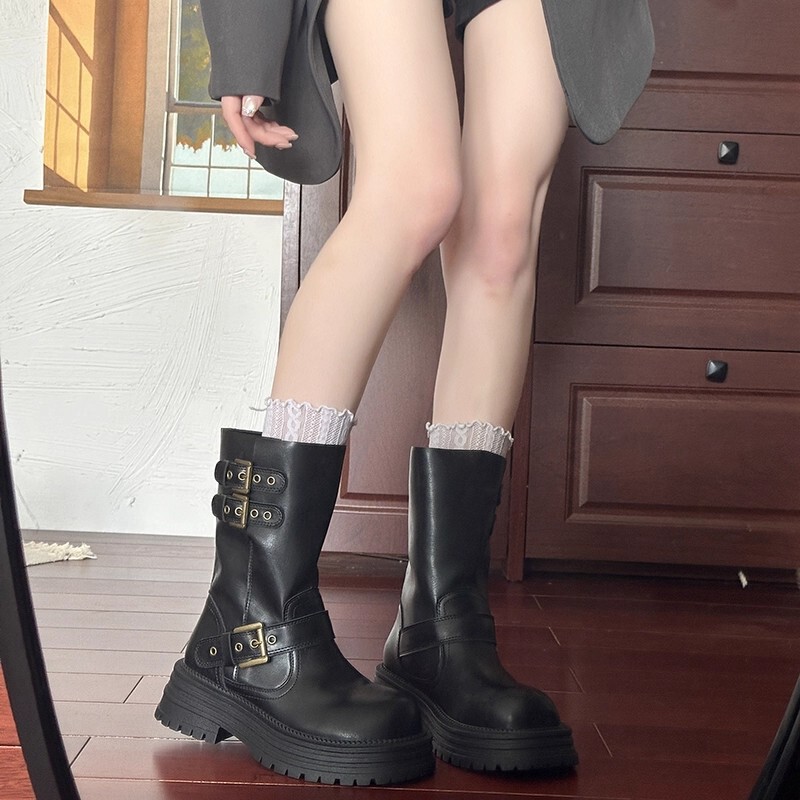 马丁靴女2025夏季新款英伦风西部牛仔增高复古棕色美拉德短靴|undefined