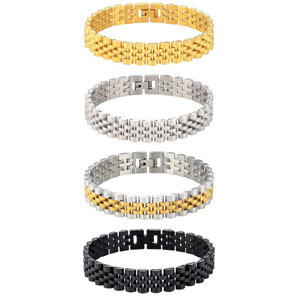 European and American Korean-style five-bead 15mm wide curved stainless steel strap bracelet men's fashion adjustable titanium steel bracelet