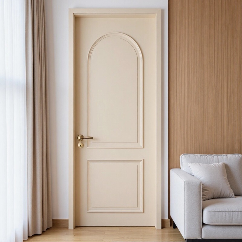 Painted Wooden Door with French-Style Trim, Solid Wood Composite Multi-Layer Cowhide Style Single-Opening Set, Interior Wooden Door with Flat Opening Painted Wooden Door with French-Style Trim, Solid Wood Composite Multi-Layer Cowhide Style Single-Opening Set, Interior Wooden Door with Flat Opening