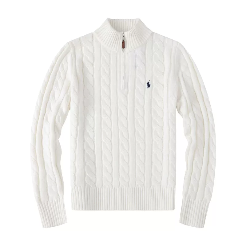 Men's half-zip wool sweater, cable knit demi-season pullover, zipper collar, S–XXL