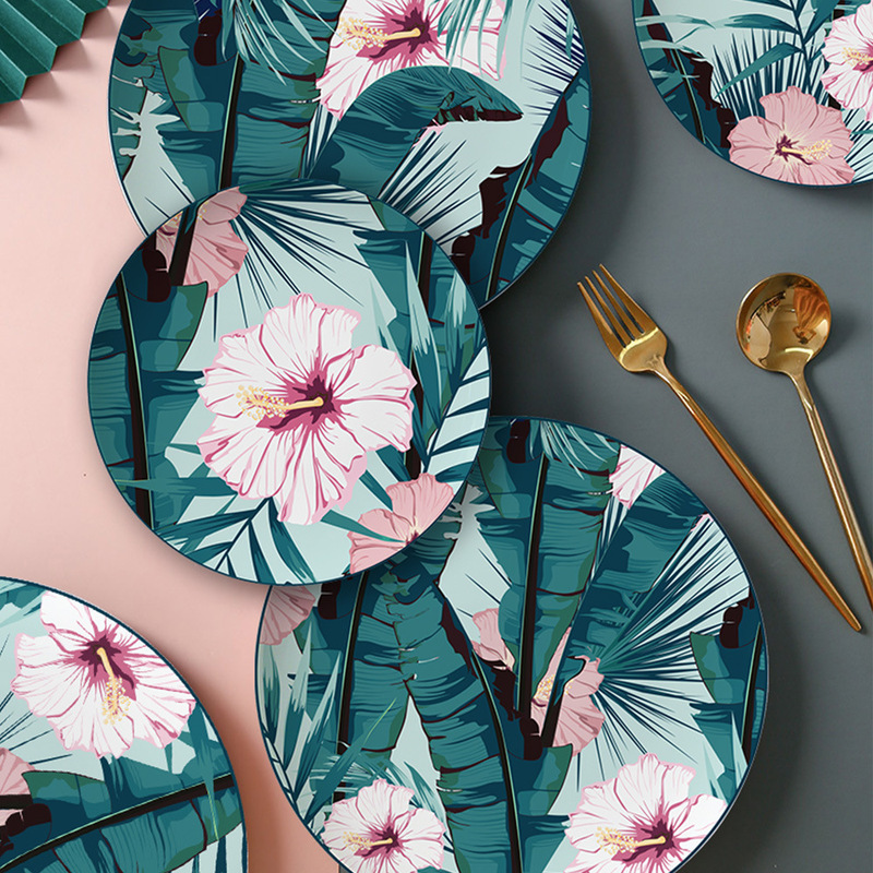 Amazon Portuguese Western-Style Tableware Bone China Dishes and Plates Set Cross-Border Ceramic Dinner Plates Home Dessert Plates