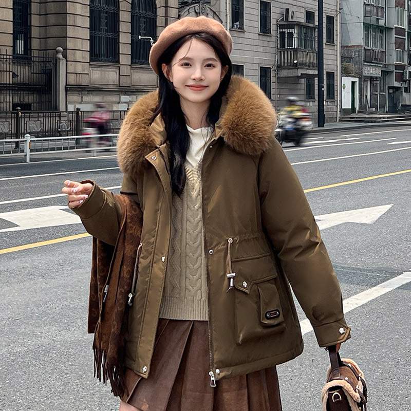 2024 grueso calentamiento para superar la mujer corta ropa de algodón de invierno de cuello grande con capuchón coreano chaqueta suelta image 10