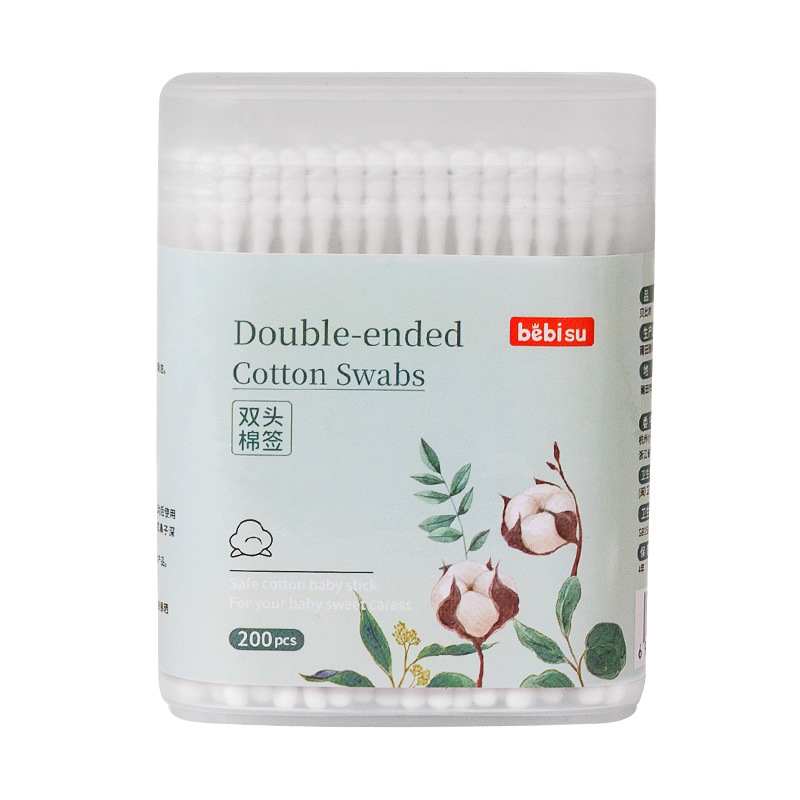 Bebé cuchara de orejas de doble cabeza, tampón de algodón para bebés, 200 tampones de algodón recién nacidos para limpieza de orejas y narices, tampones de algodón desechables para niños