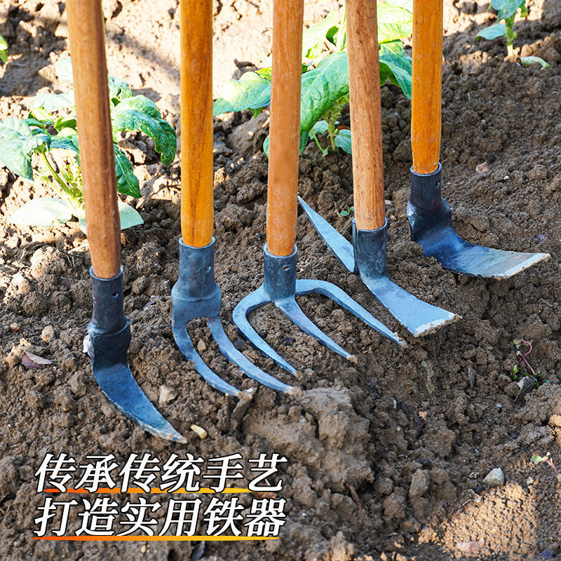锻打小锄头木柄园艺锄头农用耙子种地开荒养花种菜种花松土工具