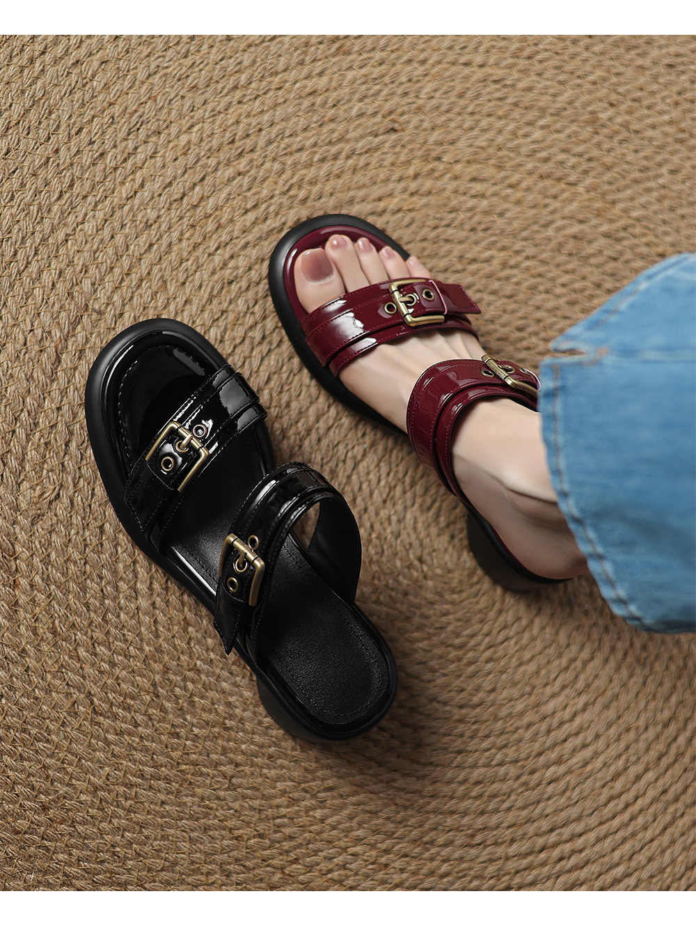Sandal cao gót nữ hở mũi quai ngang khóa thắt lưng, đế dày mùa hè — đen chi tiết 6
