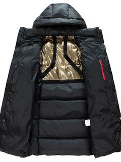 黑金白鸭绒羽绒服男士2024冬季中长款连帽情侣男女同款保暖外套潮
