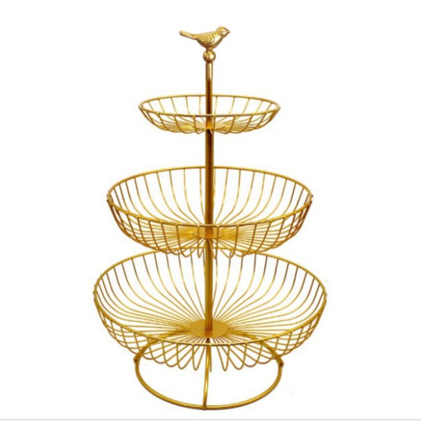 Cesta de fruta de hierro de tres capas Sala de estar de estilo europeo Placa de fruta seca Hogar negro creativo cesta de fruta de múltiples capas al por mayor