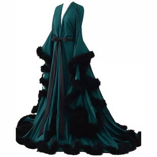 Export ostrich feather mesh cloak five-day performance costume Christmas cloak performance costume feather women's robe