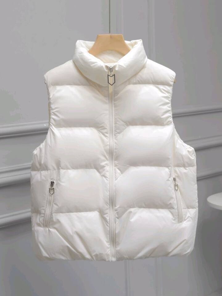 Áo gile cotton nữ dáng rộng nhẹ thoáng mặc ngoài — Màu trắng nhạt, đen chi tiết 3
