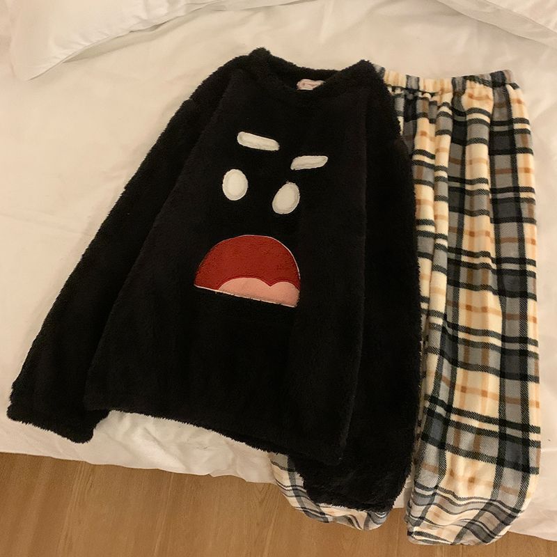 Autumn and Winter Coral Velvet Couple Pajamas for Women, Fleece-Lined and Thickened, Fashionable Set, Men's Flannel Loungewear That Can Be Worn Outside Autumn and Winter Coral Velvet Couple Pajamas for Women, Fleece-Lined and Thickened, Fashionable Set, Men's Flannel Loungewear That Can Be Worn Outside